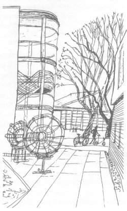 Space between the art school buildings