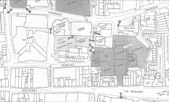 The area of study, bounded by Friarsgate and tThe Broadway
