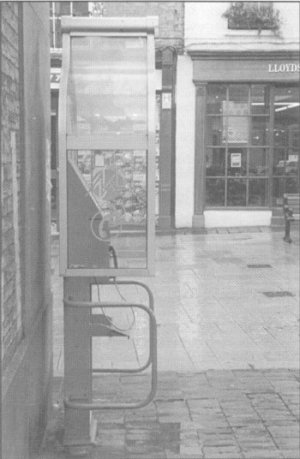 Modern blue telephone box