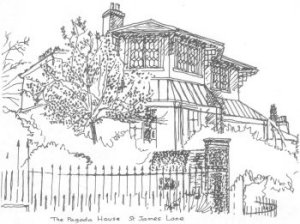 The Pagoda House, St James' Lane, drawn by Nick Bourne as part of Neighbourhood Studies