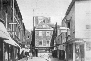 Looking north into the cul de sac of the Square